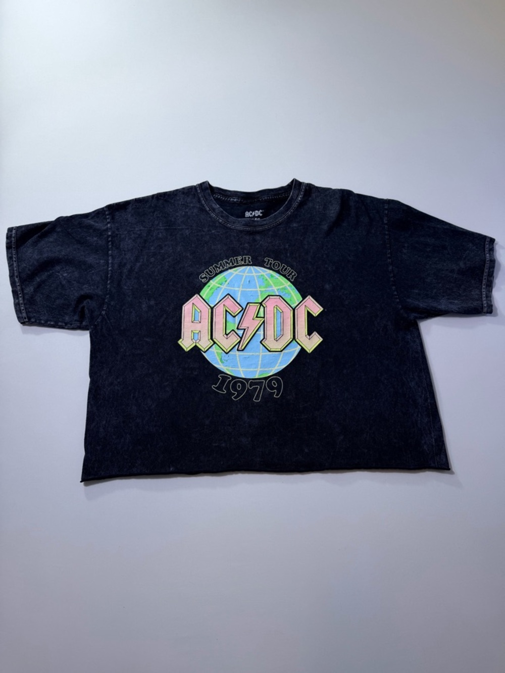 AC/DC Black Graphic Tour Tee with Pastel Globe
